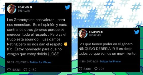 Los tweets de J Balvin contra los Grammys